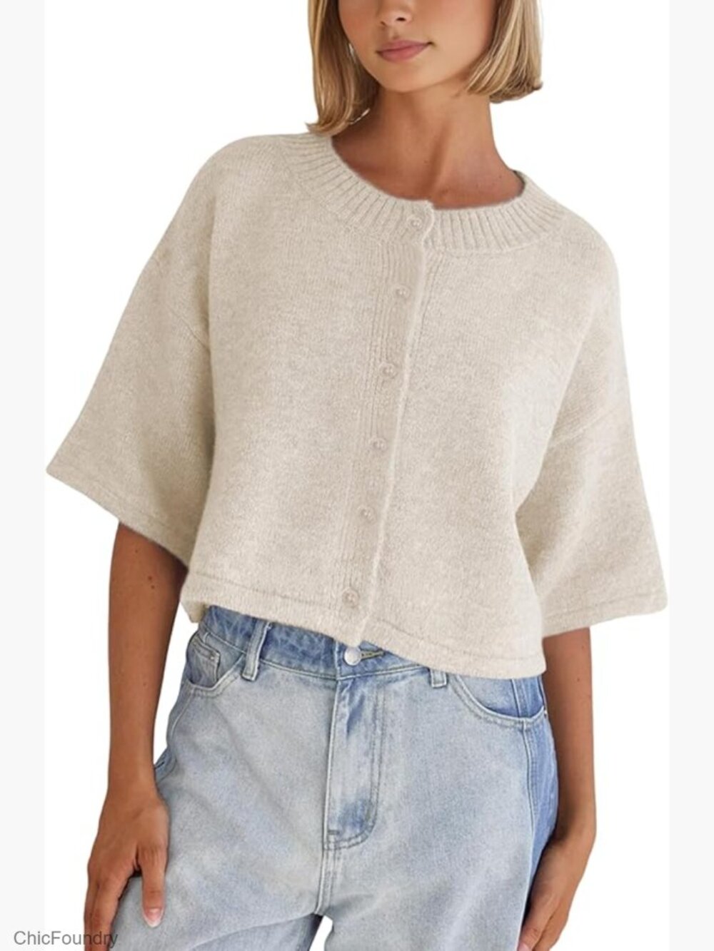 Lightweight Cropped Knit Cardigan Sweater Button Up Cardigans